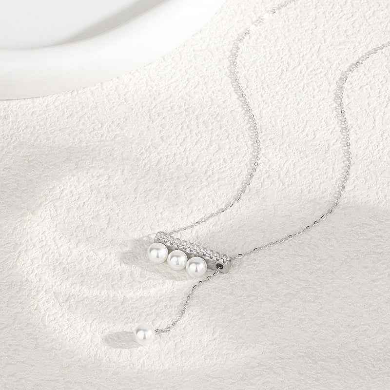 Aurelia Line Pearl Bar Adjustable Necklace S925 Sterling Silver