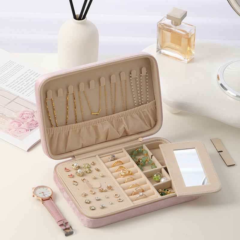 Velvet Jewelry Case with Mirror Travel Jewelry Organizer