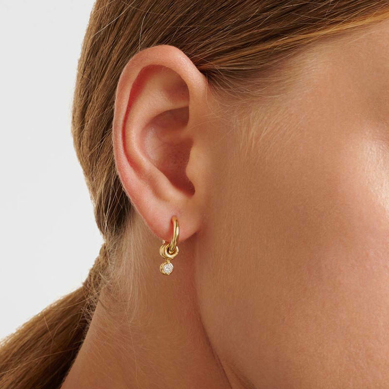 “Vintage Gleam” S925 Sterling Silver Geometric Hoop Earrings with Sparkling Accents
