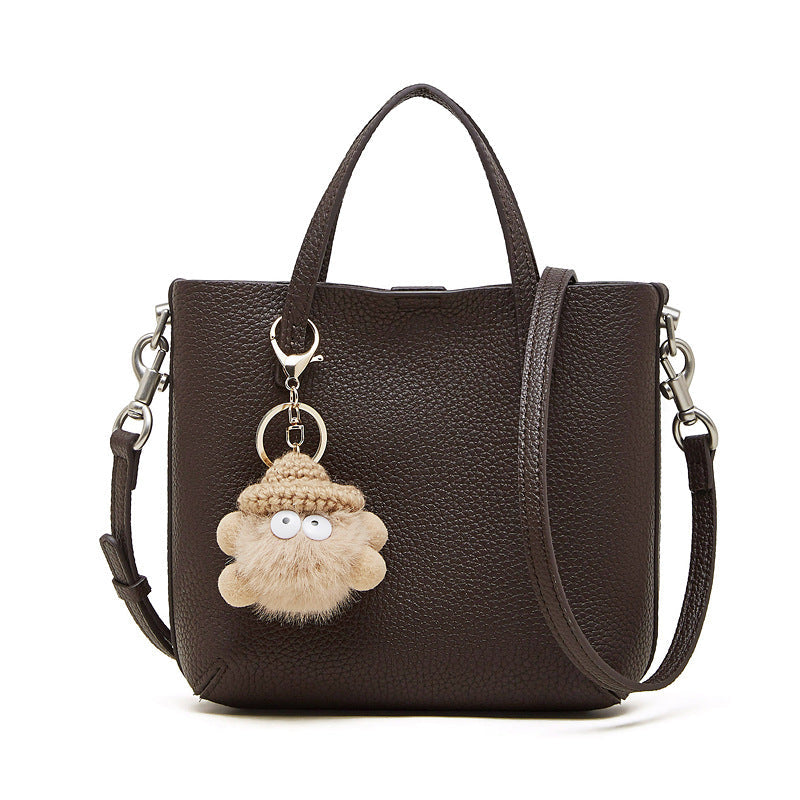Women's Pebbled Cowhide Bucket Bag with Detachable Inner Pouch