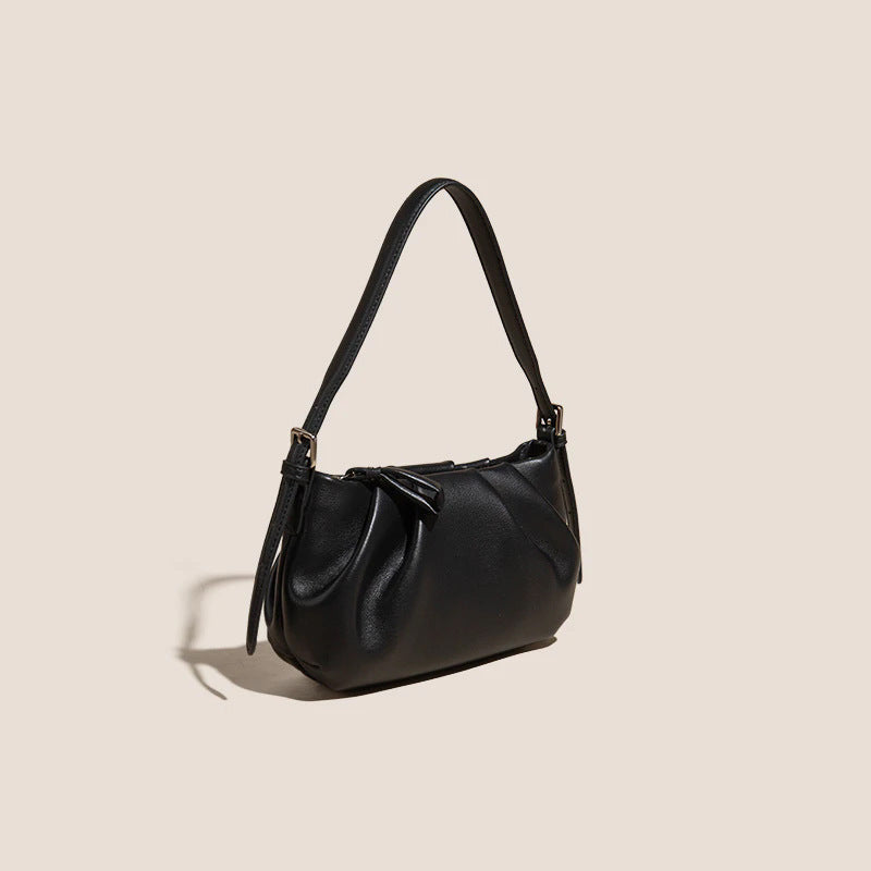 Women's Soft Cowhide Ruched Hobo Bag with Adjustable Strap