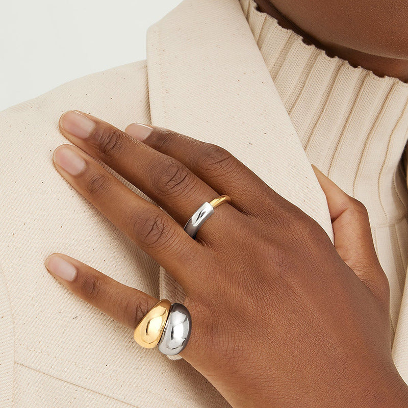 “Dual Essence” S925 Sterling Silver Two-Tone Minimalist Ring