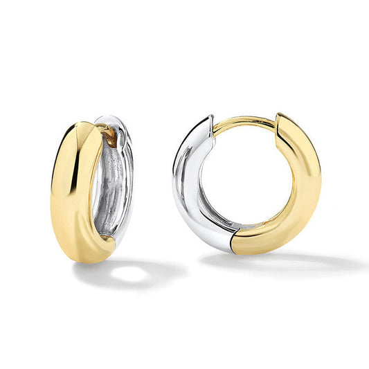 “Golden Silverline” S925 Sterling Silver Two-Tone Geometric Hoop Earrings