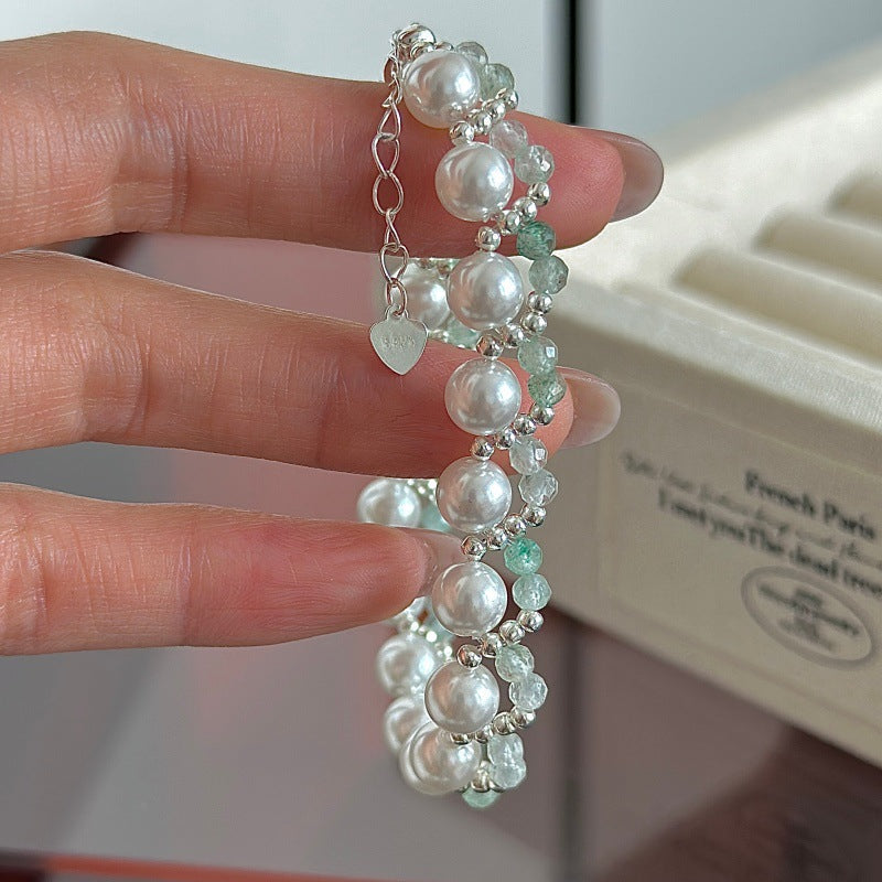 Verdant Pearl Weave S925 Sterling Silver Pearl Beaded Bracelet