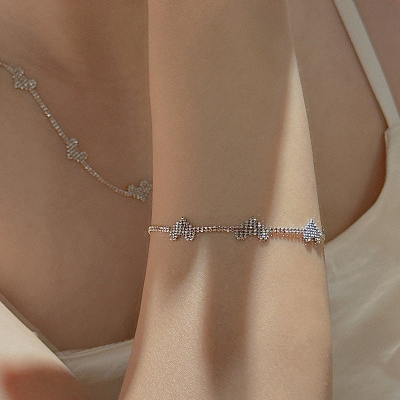 S925 Sterling Silver Heartlink Necklace Bracelet Set Retro Heart Chain Jewelry