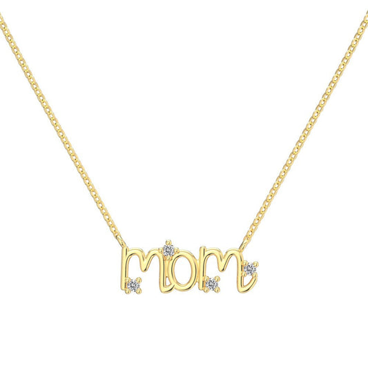 MOM S925 Sterling Silver Letter Necklace with Zircon Accents