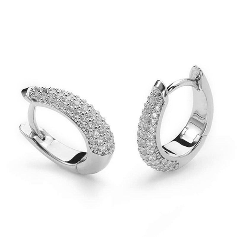 “U-Shaped Brilliance” S925 Sterling Silver Zircon Pavé U-Shaped Hoop Earrings