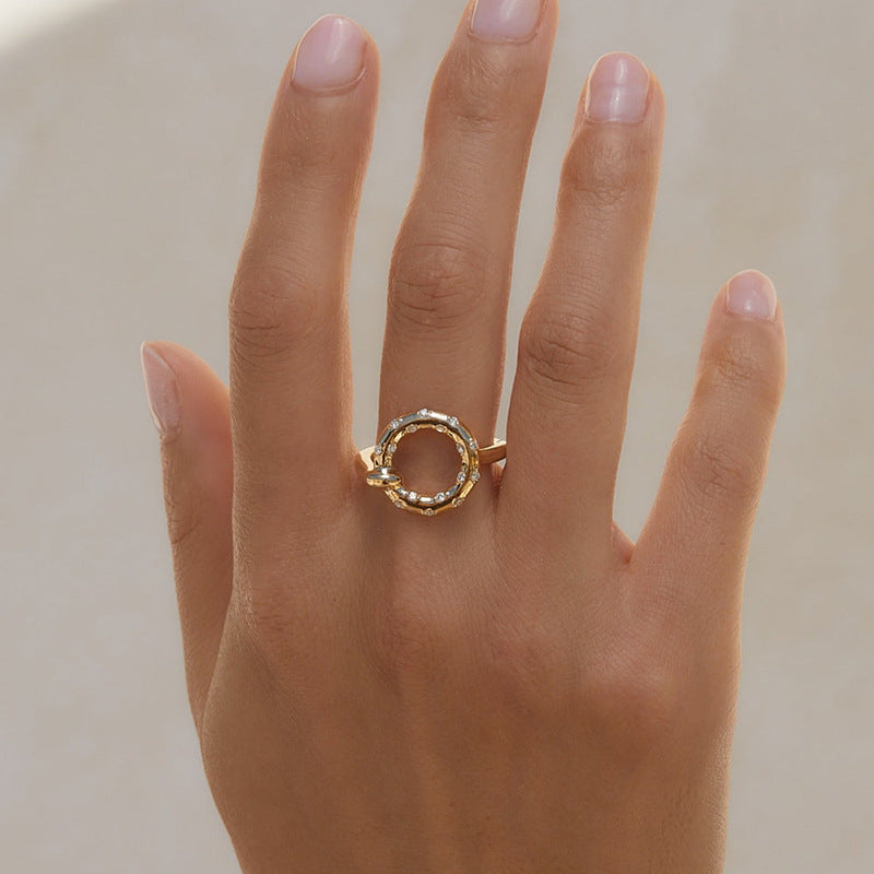 “Modern Orbit” S925 Sterling Silver Open Adjustable Geometric Ring