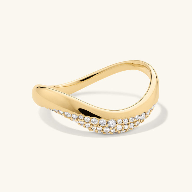 “Wave Eclat” S925 Sterling Silver Irregular Wave Zircon Ring