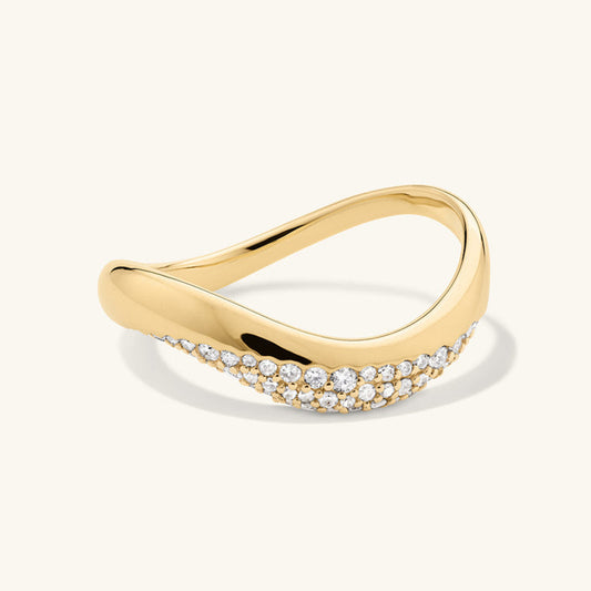 “Wave Eclat” S925 Sterling Silver Irregular Wave Zircon Ring