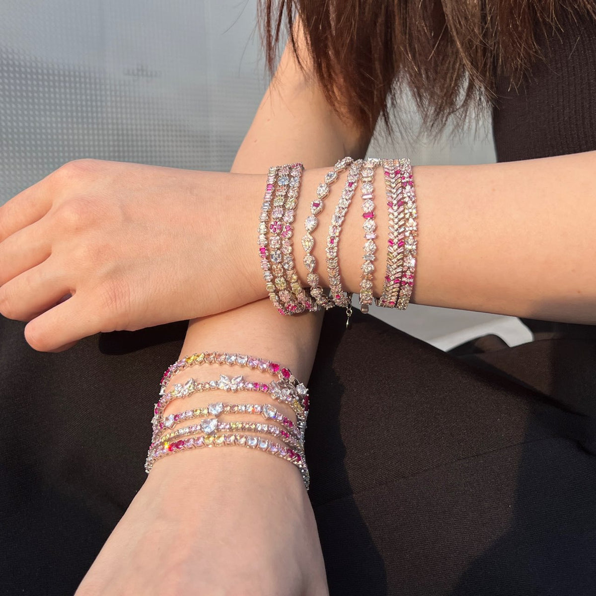 “Dopamine Bloom” S925 Sterling Silver Colorful Heart & Floral Bracelet