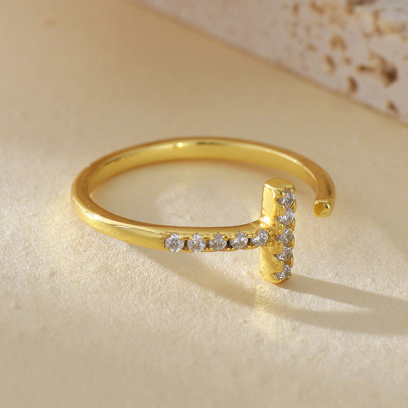 “T-Line” S925 Sterling Silver Zircon Geometric Open Ring