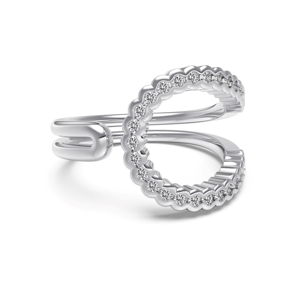 Lumière Line Sculptural Stackable Ring Collection with Zircon Accents, S925 Sterling Silver