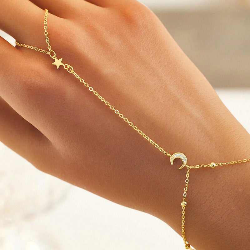 “Celestial Muse” S925 Sterling Silver Star & Moon Bracelet