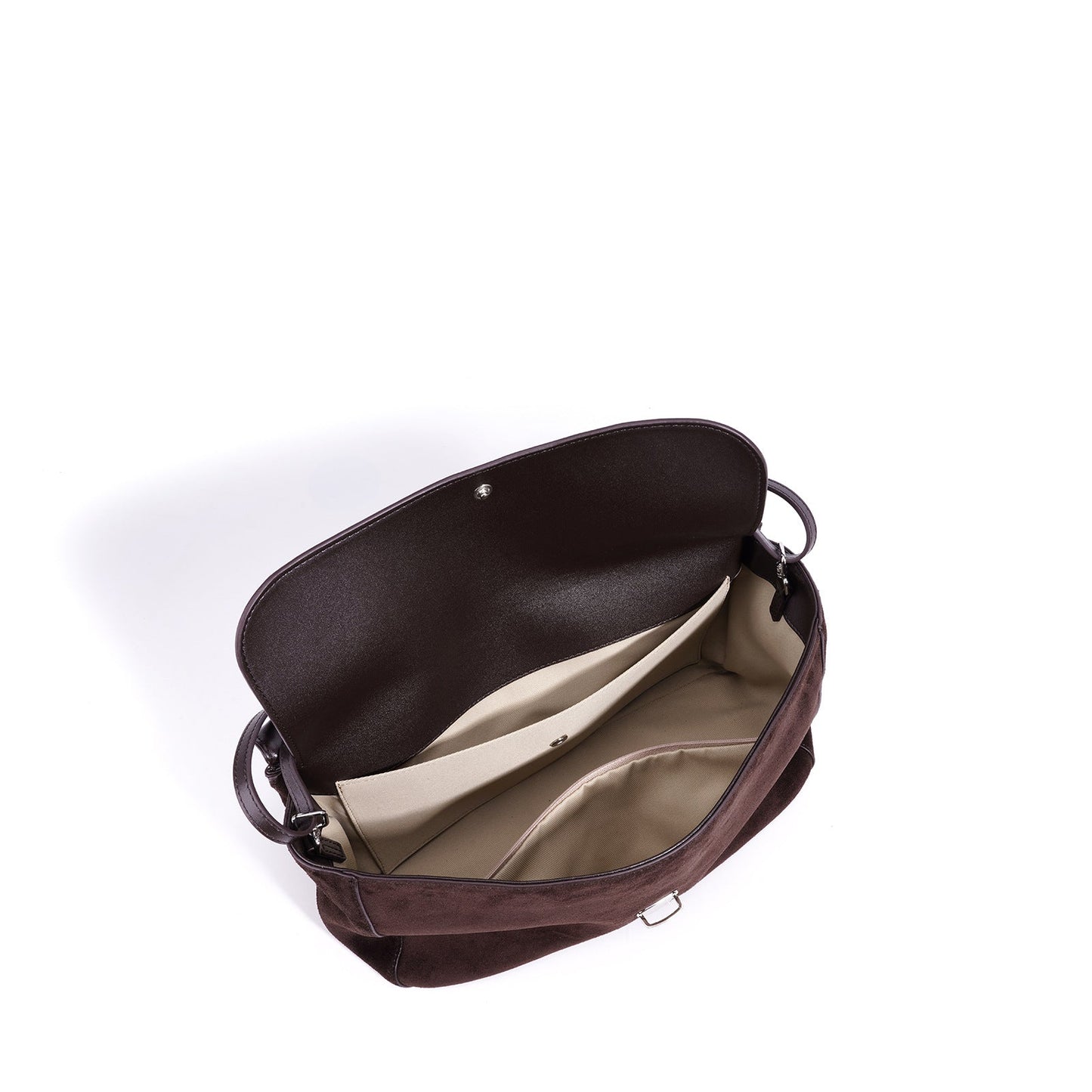 Women's Suede Leather Flap Shoulder Bag with Push-Lock