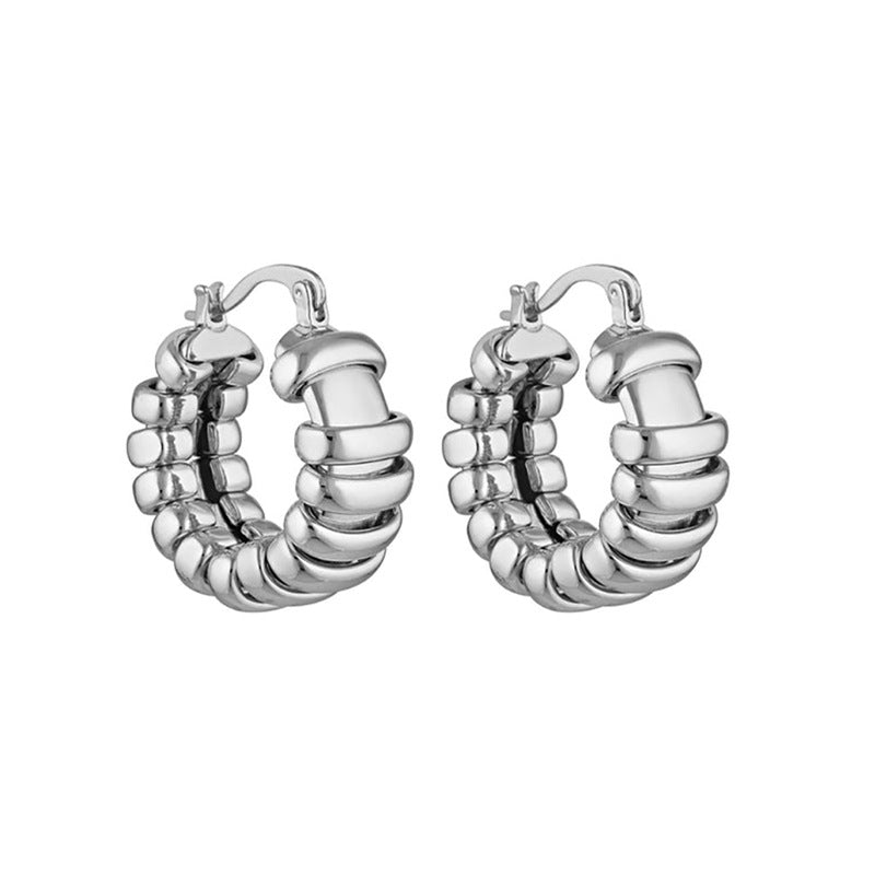 “Sculpted Heritage” S925 Sterling Silver Geometric Hoop Earrings