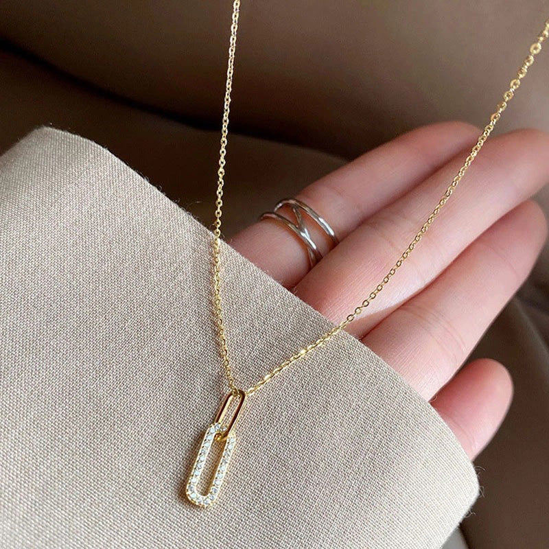 “Double Orbit” S925 Sterling Silver Double-Ring Zircon Necklace