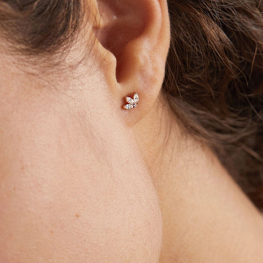 “Trio Bloom” S925 Sterling Silver Three-Petal Flower Cartilage Stud Earrings