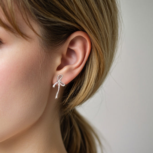 “Bow Muse” S925 Sterling Silver Bow Stud Earrings