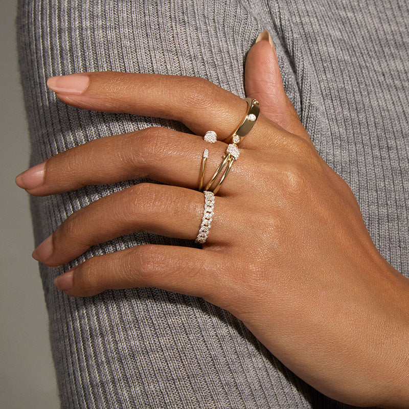“Twistlight” S925 Sterling Silver Open Adjustable Pave Zircon Ring