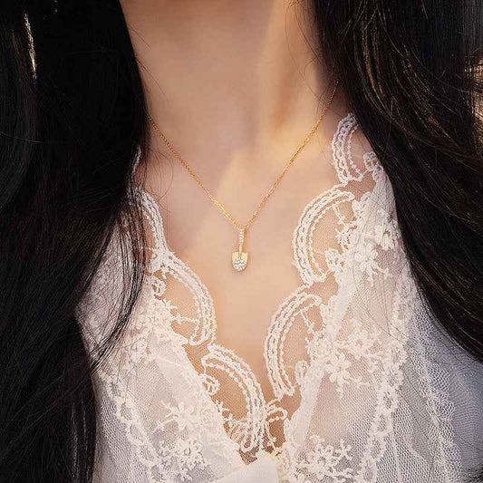 Golden Fortune Shovel Pendant Necklace S925 Sterling Silver Pavé
