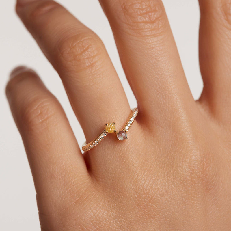 “Crystal Line” S925 Sterling Silver Two-Tone Zircon Open Adjustable Ring