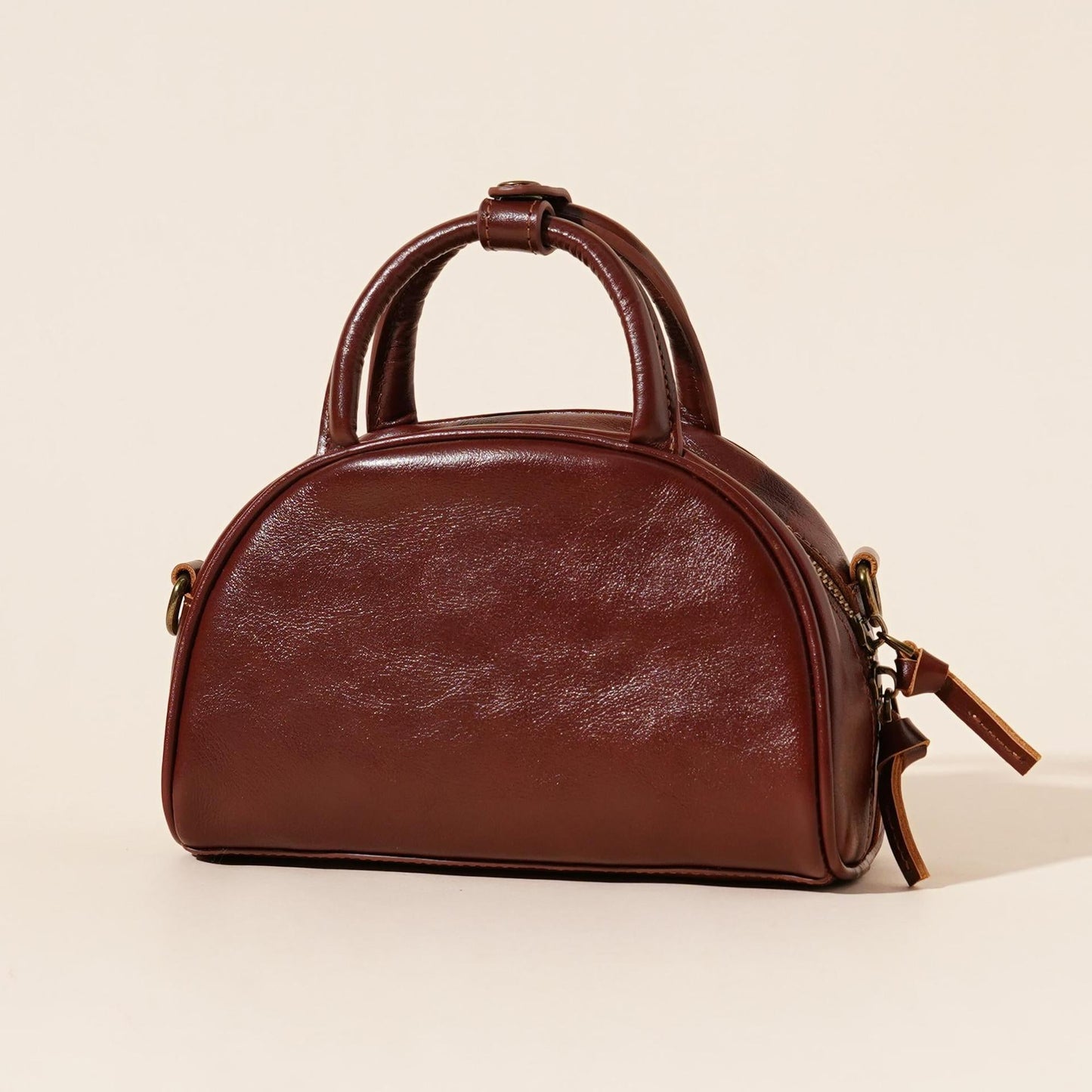 Women's Oil-Waxed Cowhide Mini Dome Boston Bag