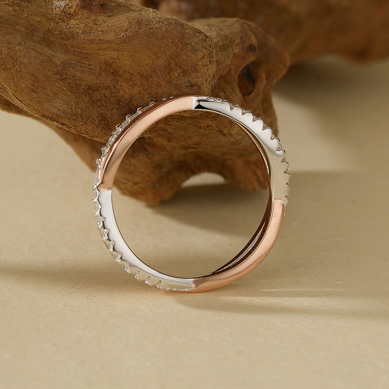 “Rosebound Duo” S925 Sterling Silver Two-Tone Double-Band Zircon Ring