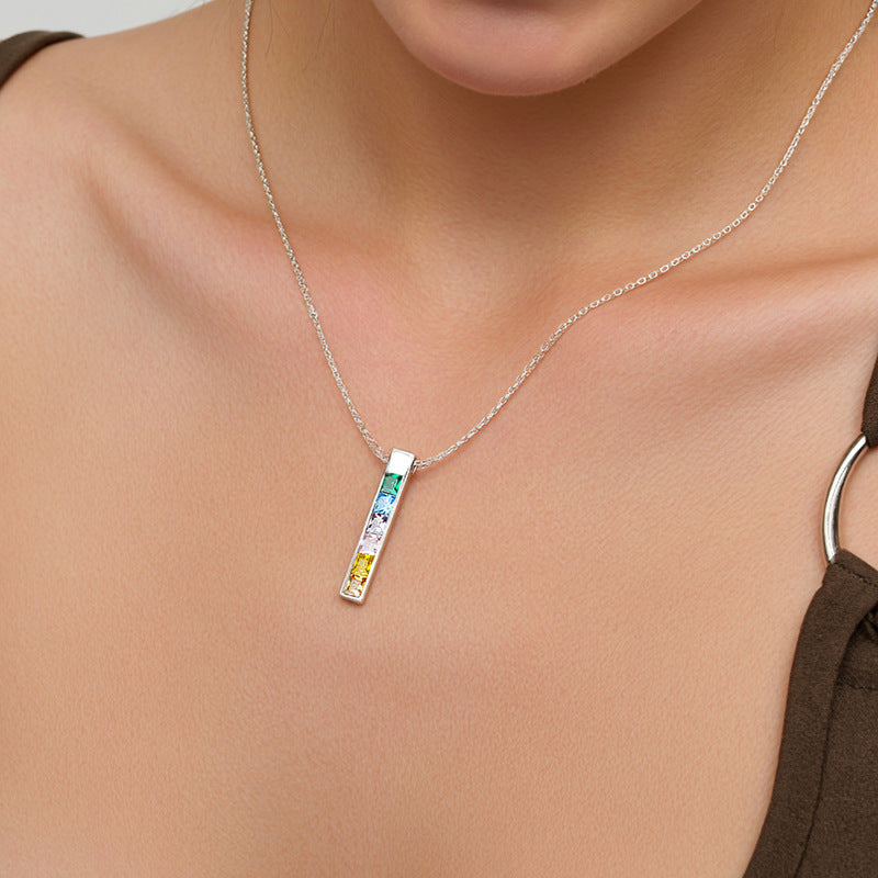 “Colorline” S925 Sterling Silver Multicolor Geometric Necklace