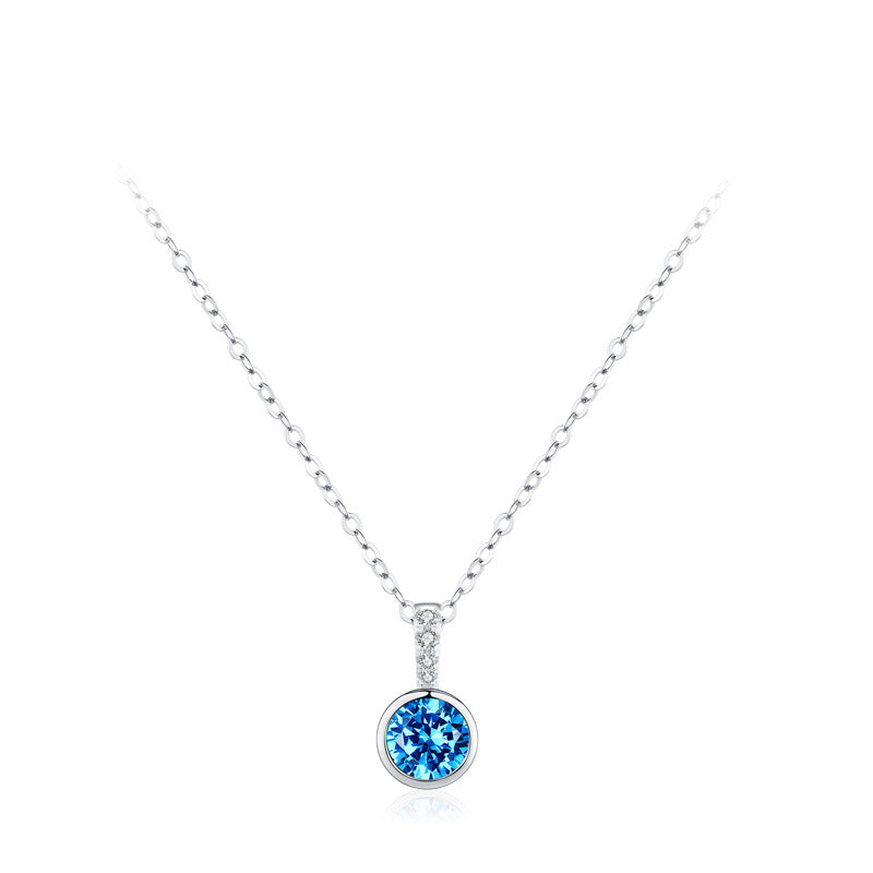 Azure Halo Blue Zircon Necklace and Huggie Earrings Set 925 Sterling Silver