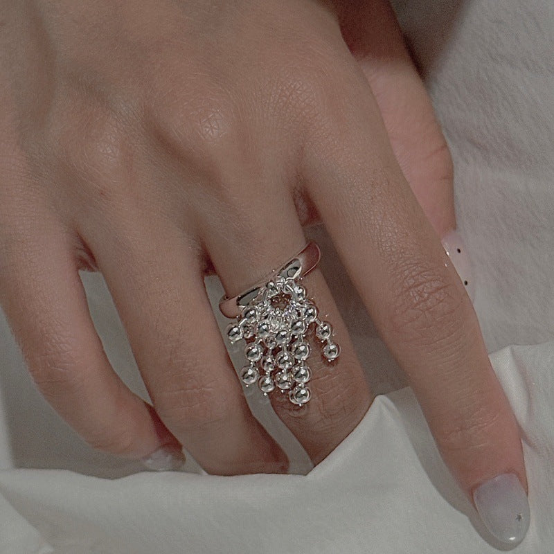 “Dancing Fringe” S925 Sterling Silver Open Adjustable Tassel Ring