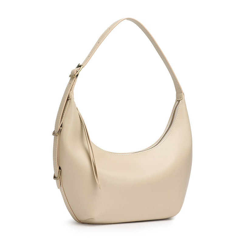 Women's Oil-Waxed Cowhide Semi-Circle Top Handle Bag
