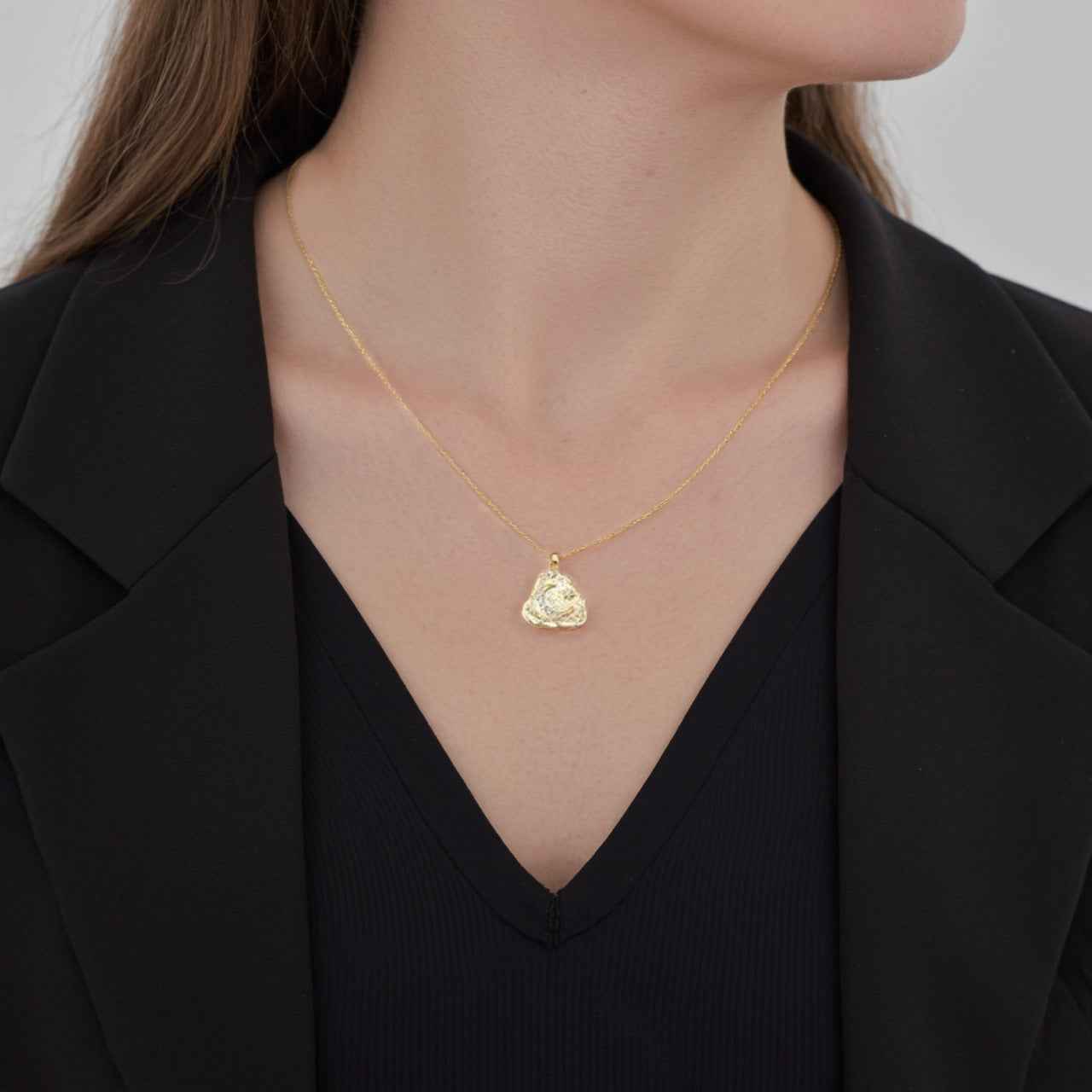 925 Sterling Silver Moonlit Muse Crescent Necklace Textured Moon Pavé Zircon Gold Plated