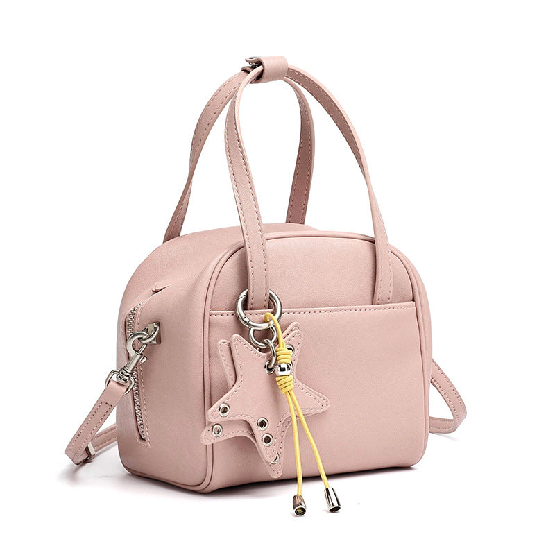 Women's Genuine Leather Mini Boston Bag with Star Charm