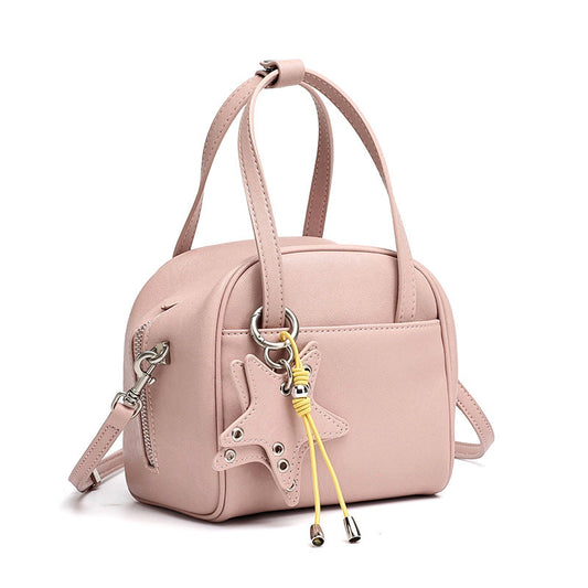 Women's Genuine Leather Mini Boston Bag with Star Charm
