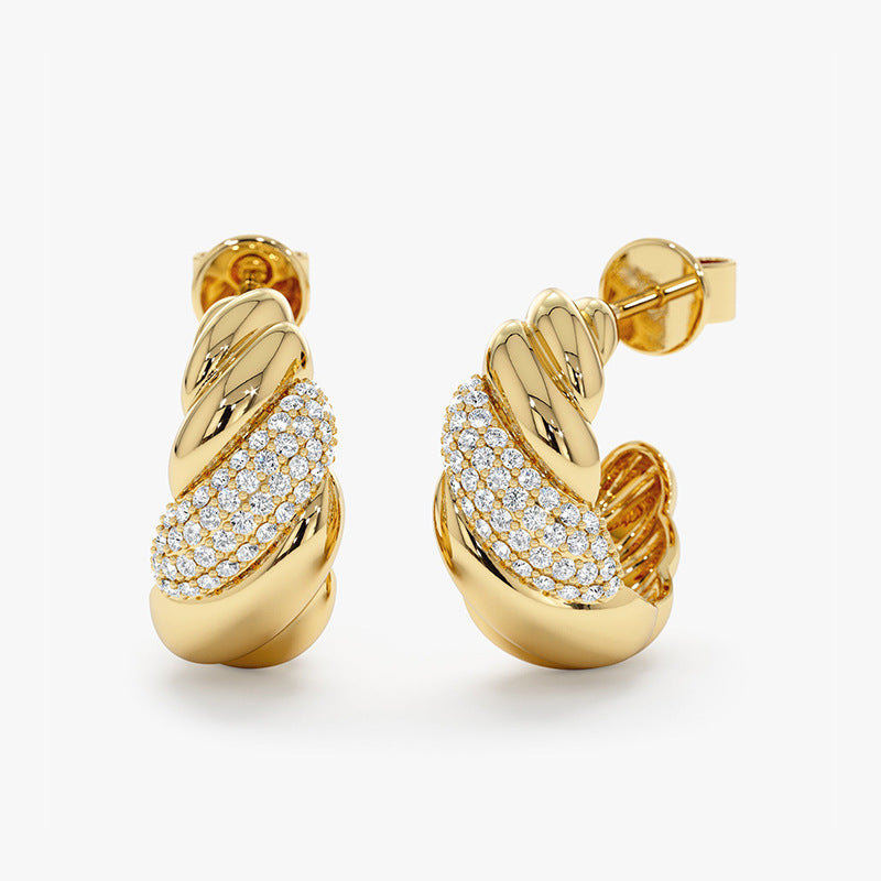 “Twist Oval Radiance” S925 Sterling Silver Zircon Twist Stud Earrings