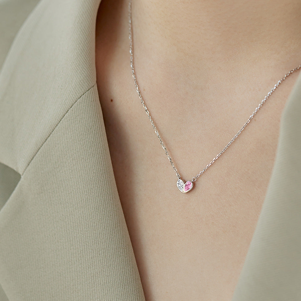 925 Sterling Silver Pink & White Zircon Heart Necklace – Twin Heart Promise