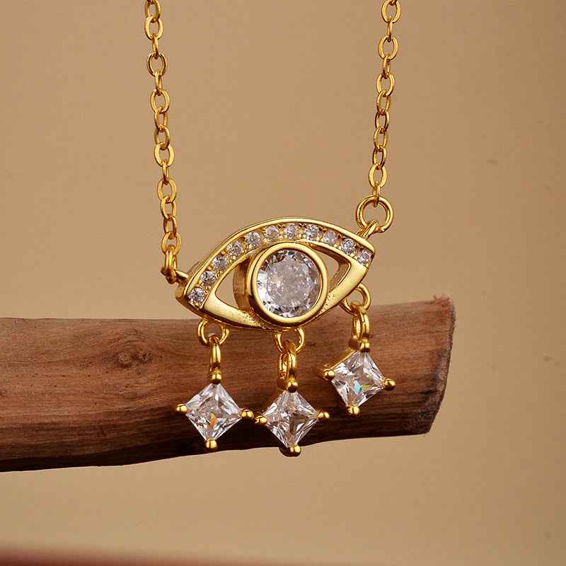 925 Sterling Silver Eye of Grace Pendant Necklace 18K Gold Plated Zircon Eye Charm Necklace