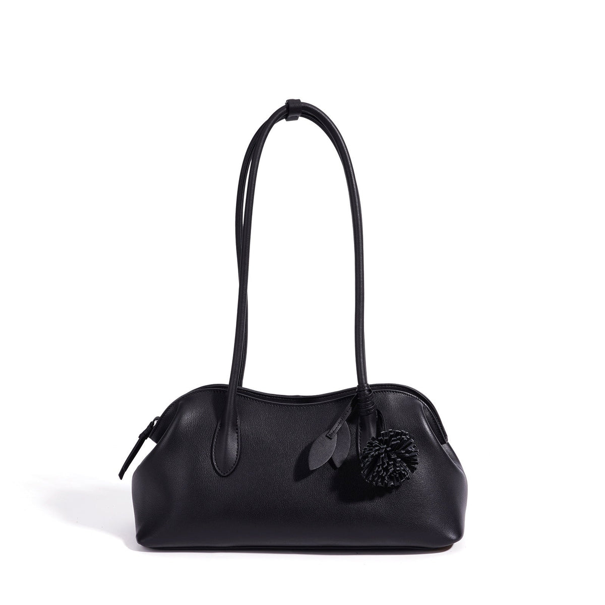 Women's Genuine Leather Curved Shoulder Clutch with Tassel Charm