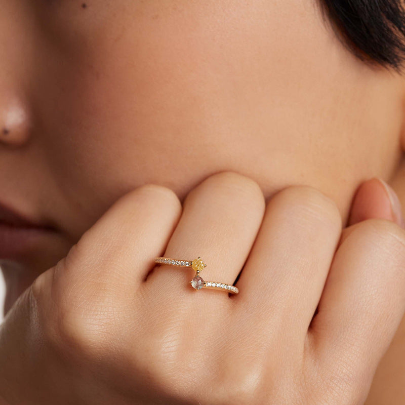 “Crystal Line” S925 Sterling Silver Two-Tone Zircon Open Adjustable Ring