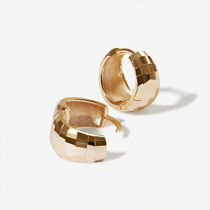 “Checkered Muse” S925 Sterling Silver Checkered Hoop Earrings