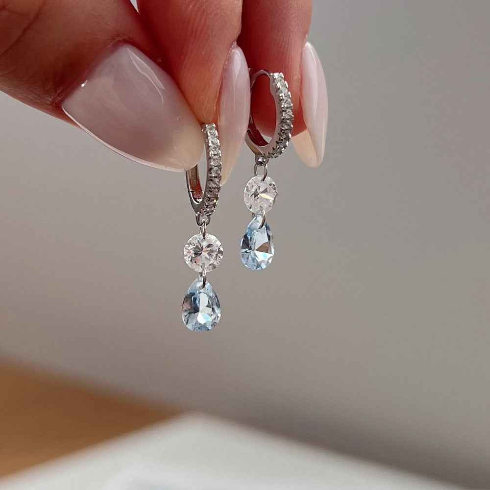 Lustre Drop Pavé Hoop Drop Earrings 925 Sterling Silver Zircon