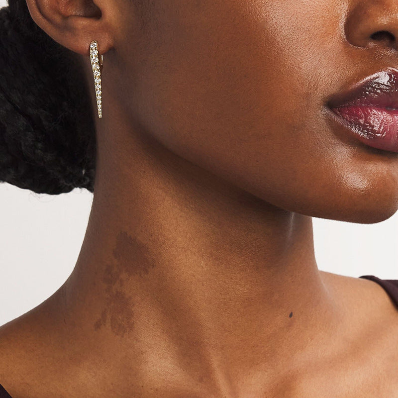 “Studded Edge Luxe” S925 Sterling Silver Geometric Huggie Hoop Earrings with Sparkling Accents
