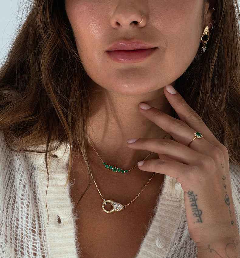925 Sterling Silver Tri-Cut Green Zircon Arc Necklace – Emerald Spark Arc