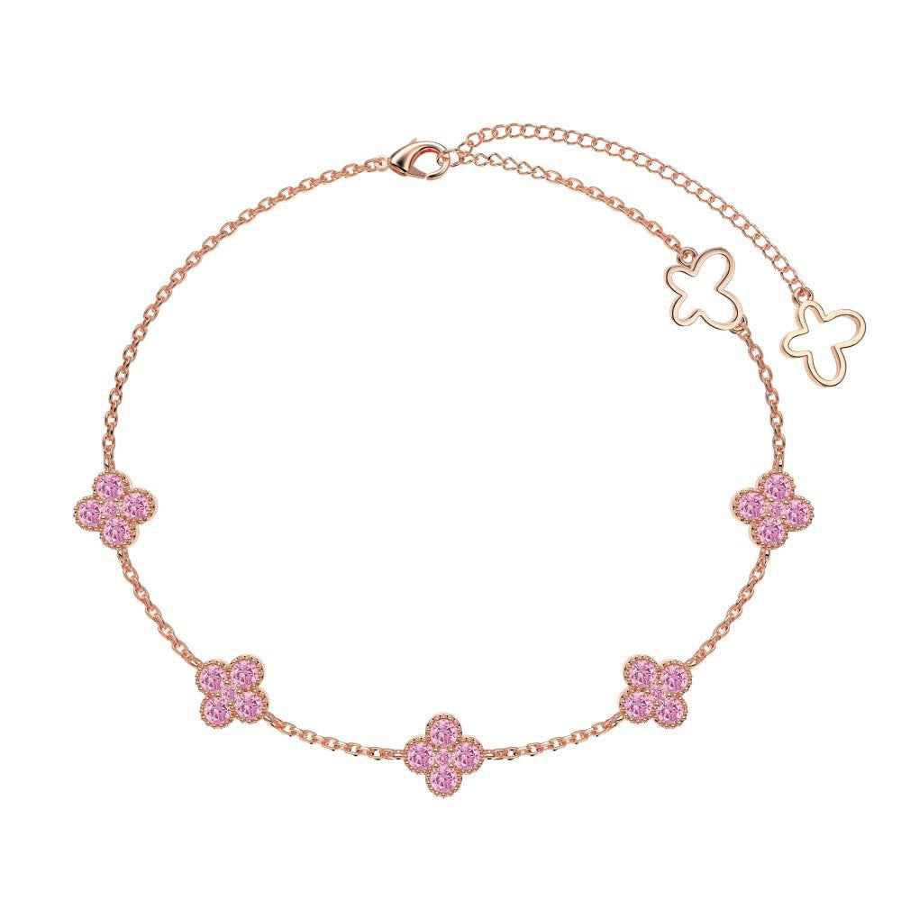 Roselle Clover S925 Sterling Silver Clover Zircon Charm Bracelet