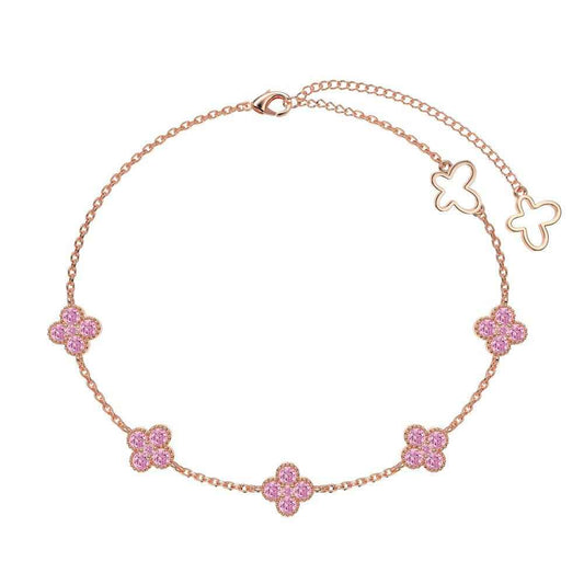 Roselle Clover S925 Sterling Silver Clover Zircon Charm Bracelet