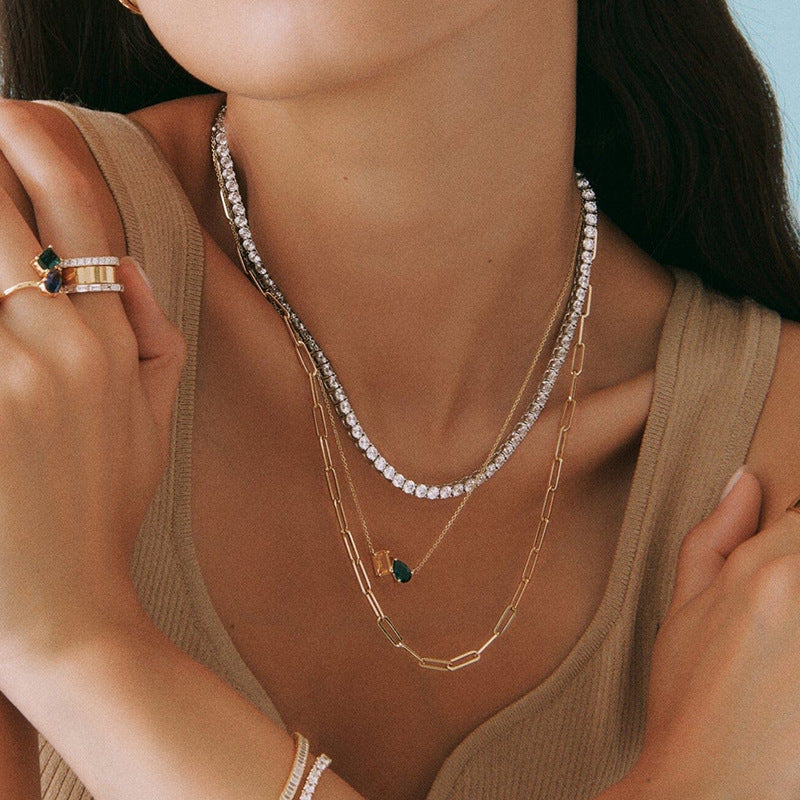“Eclat Tennis” S925 Sterling Silver Zircon Tennis Necklace