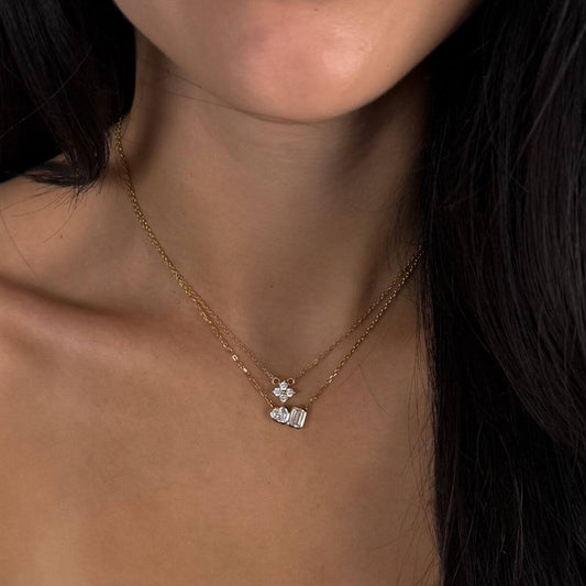 “Square Heart” S925 Sterling Silver Geometric Zircon Heart Necklace