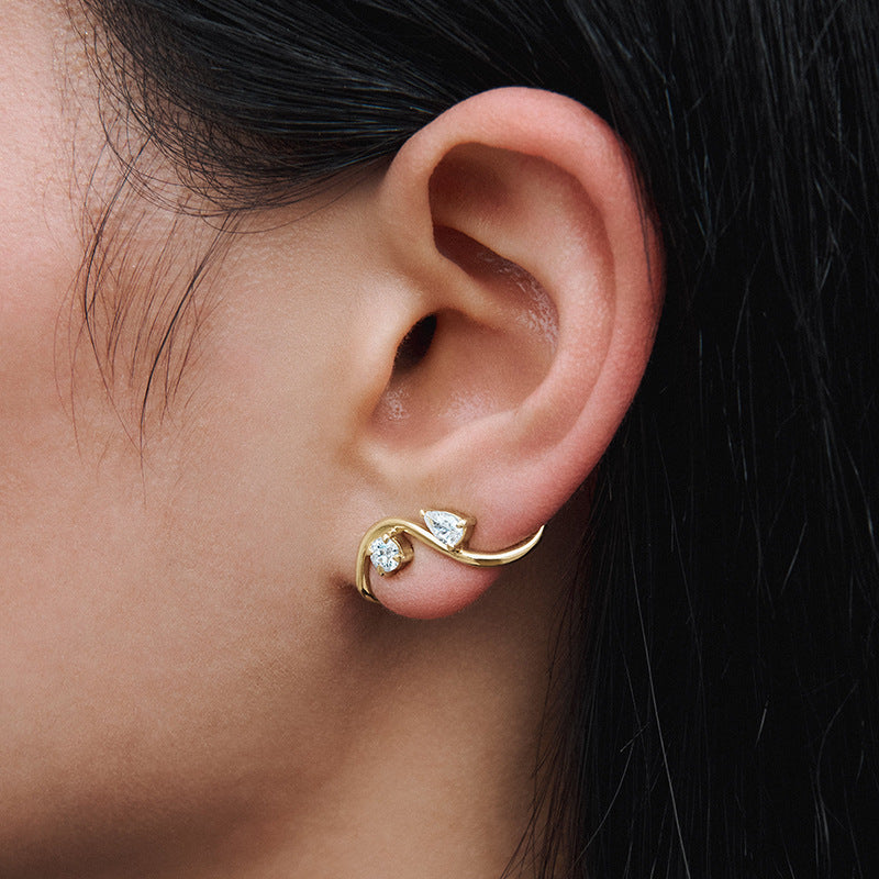 “Sculpted Sway” S925 Sterling Silver S-Curve Stud Earrings with Sparkling Accents