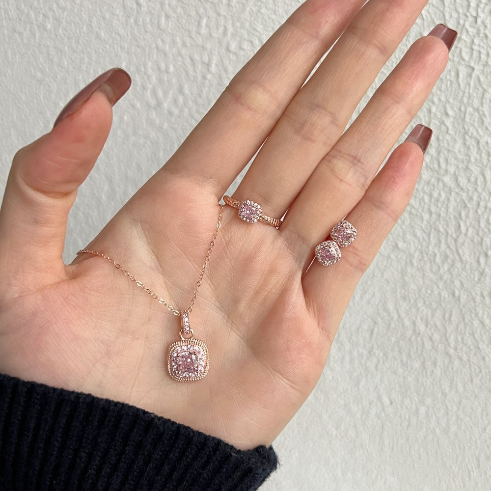 Sugar Éclat S925 Silver Cushion Cut Iced Zircon Jewelry Set